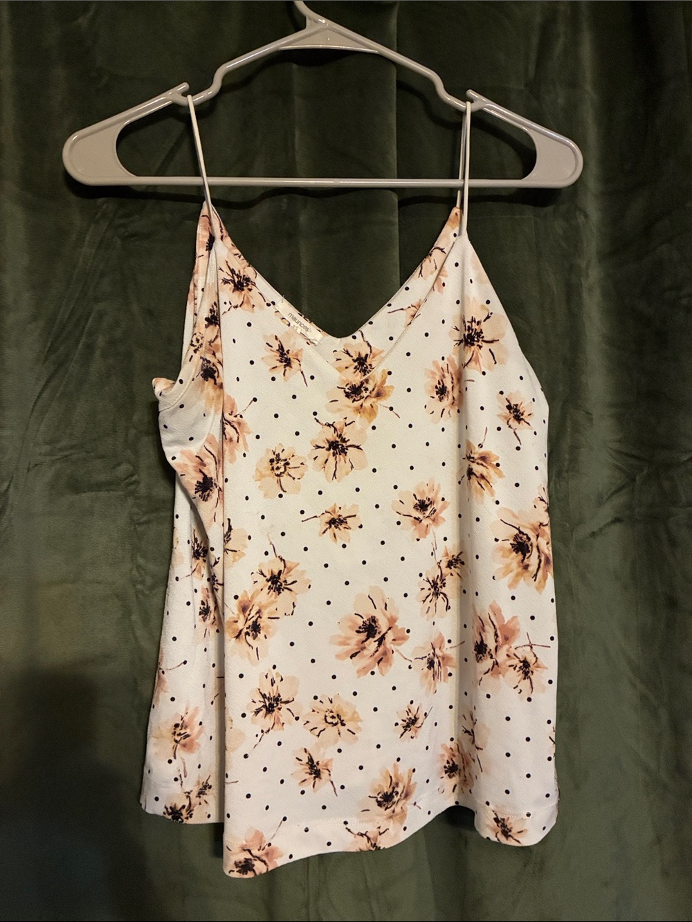 Floral Polka Dot V-Neck Camisole - Cream/White